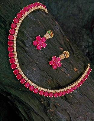 Pink Agate Cz Necklace Set 1