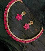 Pink Agate Cz Necklace Set