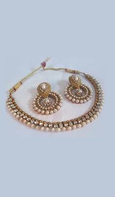 Golden Pearl Polki Necklace Set 1