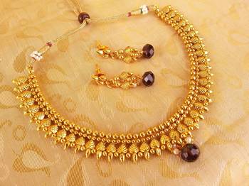 Metallic Necklace set with Purple Drops 1