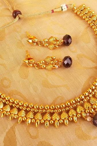 Metallic Necklace set with Purple Drops