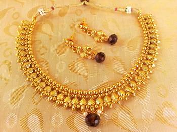 Metallic Necklace set with Purple Drops 2