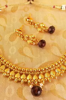 Metallic Necklace set with Purple Drops