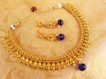 Metallic Necklace set with Blue Drops 1