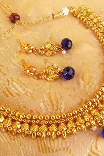 Metallic Necklace set with Blue Drops