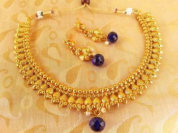 Metallic Necklace set with Blue Drops 2