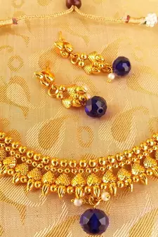 Metallic Necklace set with Blue Drops