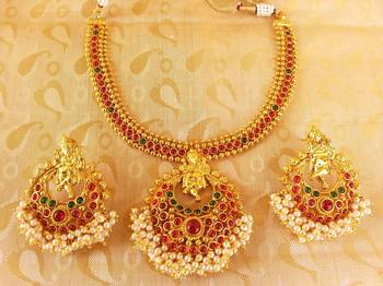 Multi-Color Kemp Ganesha Temple Jewellery Set 1