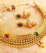 Multicolor Kemp Metallic Necklace Set with Jhumkas
