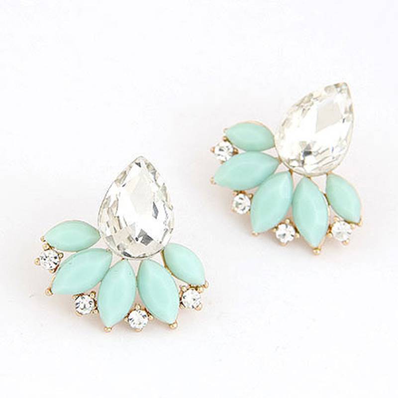 Flower Crystal Gem Cubic Zircon Stud Earrings For Women