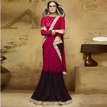 Red And Brown Embroidery Liva saree with blouse 1