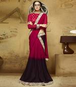 Red And Brown Embroidery Liva saree with blouse