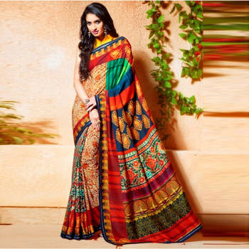Multicolor Printed crepe saree with blouse 1