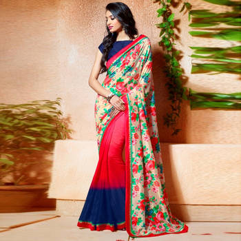 Multicolor Printed Work Silk And Crepe Chiffon saree with blouse 1