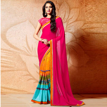 Multicolor Printed georgette saree with blouse 1