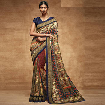 Multicolor Digital Print Tusser Silk saree with blouse 1