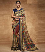 Multicolor Digital Print Tusser Silk saree with blouse