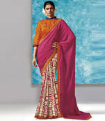 Pink Printed Work Liva And Silk saree with blouse