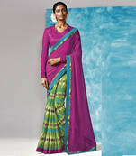Magenta And Green Printed Work Liva And Silk saree with blouse