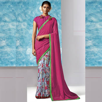Multicolor Printed Work Liva And Cotton Silk saree with blouse 1