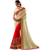Off White And Red Embroidery Crepe And Georgette saree with blouse