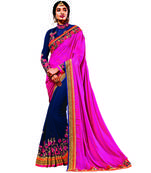 Navy Blue And Pink Embroidery Chinon And Georgette saree with blouse