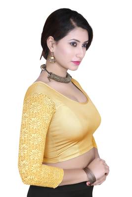 Gold solid shimmer lycra stitched blouse 3