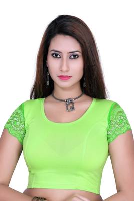 Parrot green solid  stretch stitched blouse 1