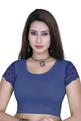 Royal blue solid  stretch stitched blouse 1