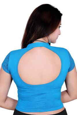 Firozi blue solid  stretch stitched blouse 4
