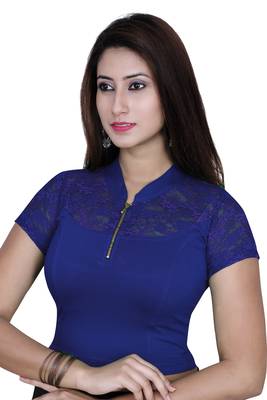 Royal blue solid  stretch stitched blouse 1