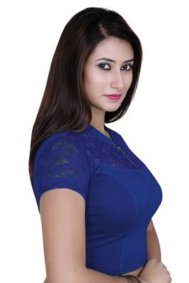 Royal blue solid  stretch stitched blouse 3