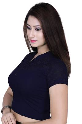 Navy solid  stretch stitched blouse 2
