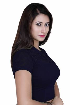 Navy solid  stretch stitched blouse 3