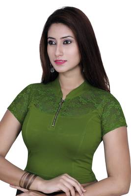 Green solid  stretch stitched blouse 1