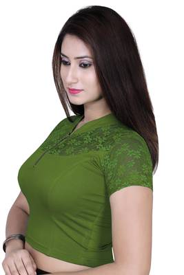 Green solid  stretch stitched blouse 2