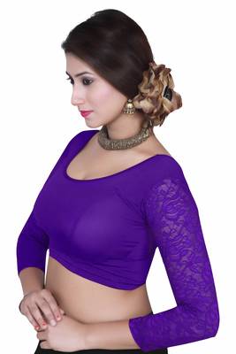 Purple solid  stretch stitched blouse 2