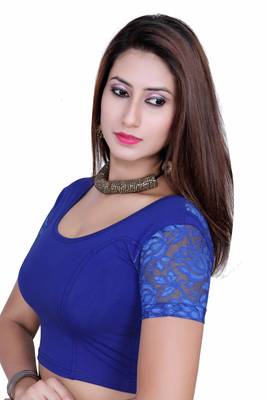 Royal blue solid  stretch stitched blouse 2