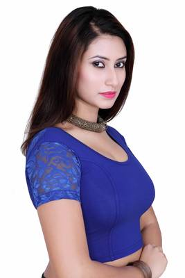 Royal blue solid  stretch stitched blouse 3