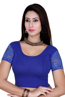 Royal blue solid  stretch stitched blouse 1