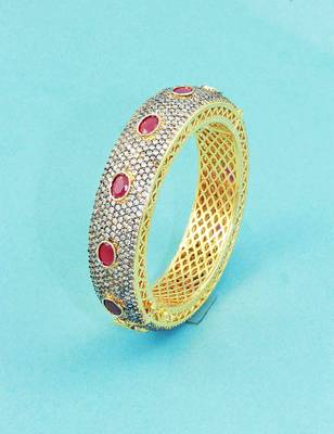 Ruby Red CZ AD American Diamond Kada - 4