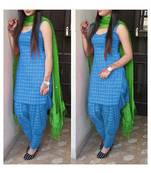 Blue plain cotton dress material