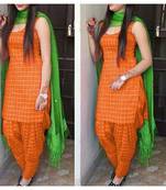 Orange plain cotton dress material
