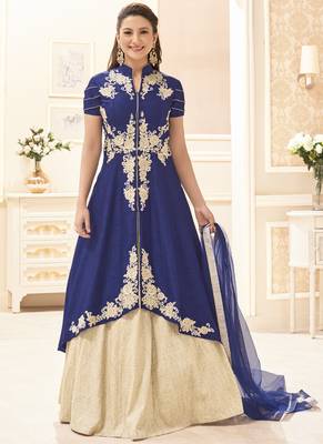 Royal Blue Multi Resham Work Silk Salwar With Dupatta 1