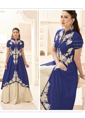 Royal Blue Multi Resham Work Silk Salwar With Dupatta 2