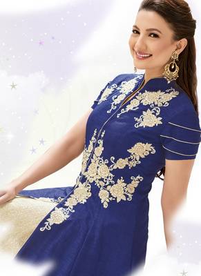 Royal Blue Multi Resham Work Silk Salwar With Dupatta 3