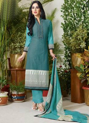 Green Embroidered Cotton Salwar With Dupatta 1
