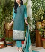 Green Embroidered Cotton Salwar With Dupatta