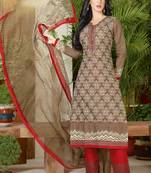 Beige embroidered cotton salwar with dupatta