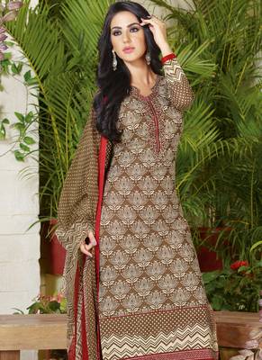 Beige embroidered cotton salwar with dupatta 2